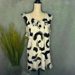 Unique Deletta Ruffled Black & White V-Neck Pullover Tunic Tank Size Medium